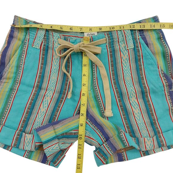 Dylan Shorts Womens 2 Green Cuffed Stripes Cotton Hippie Bohemian Travel Casual - Picture 8 of 9